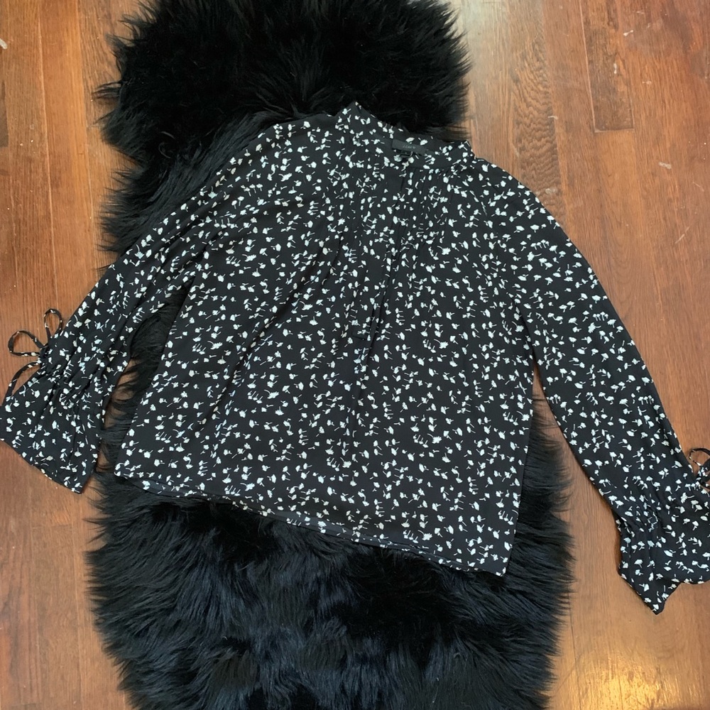 J Crew Black Floral Print Long Sleeve Blouse